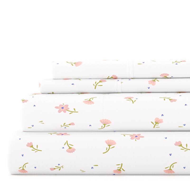 Becky Cameron Soft Floral Pattern 4-piece Deep Pocket Bed Sheet Set - King - Pink