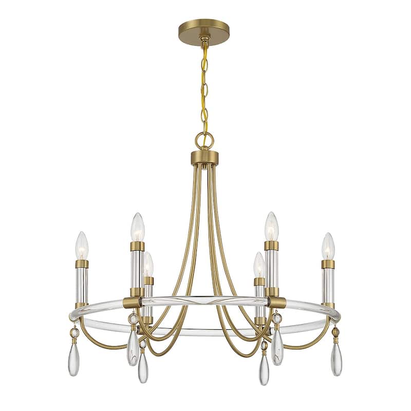 Warm Brass and Chrome Six Light Chandelier from the Mayfair Collection