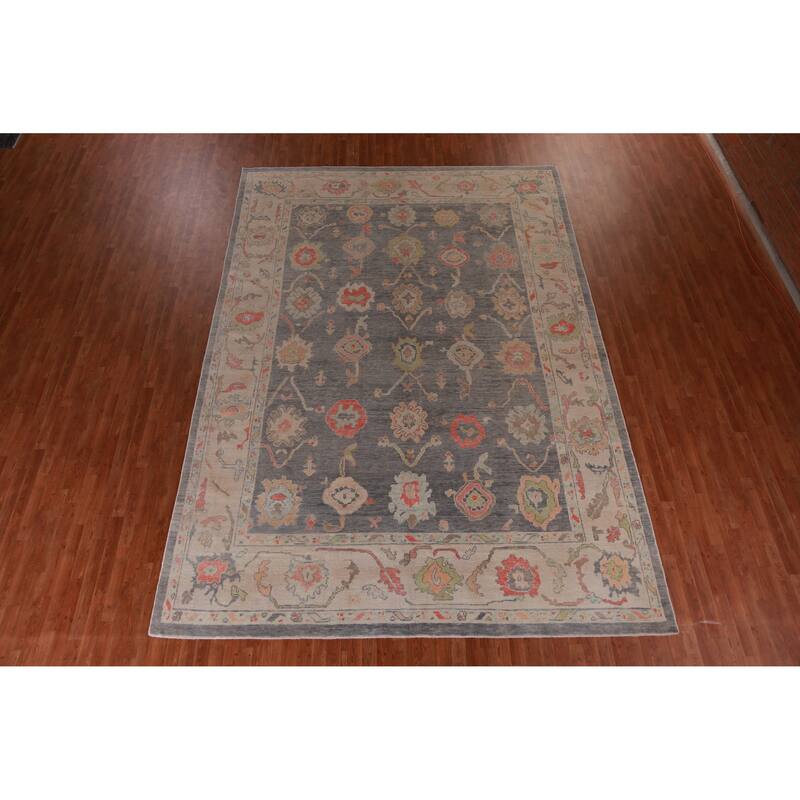 Hand Knotted Oriental 100% Wool Carpet Transitional All-Over Greys & Charcoal Oushak Area Rug - 14' 3'' X 10' 0''