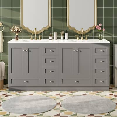 Roomfitters Shaker Style 72" Freestanding Bathroom Vanity Cabinet with Ceramic Sink, Soft-Close Doors and Drawers