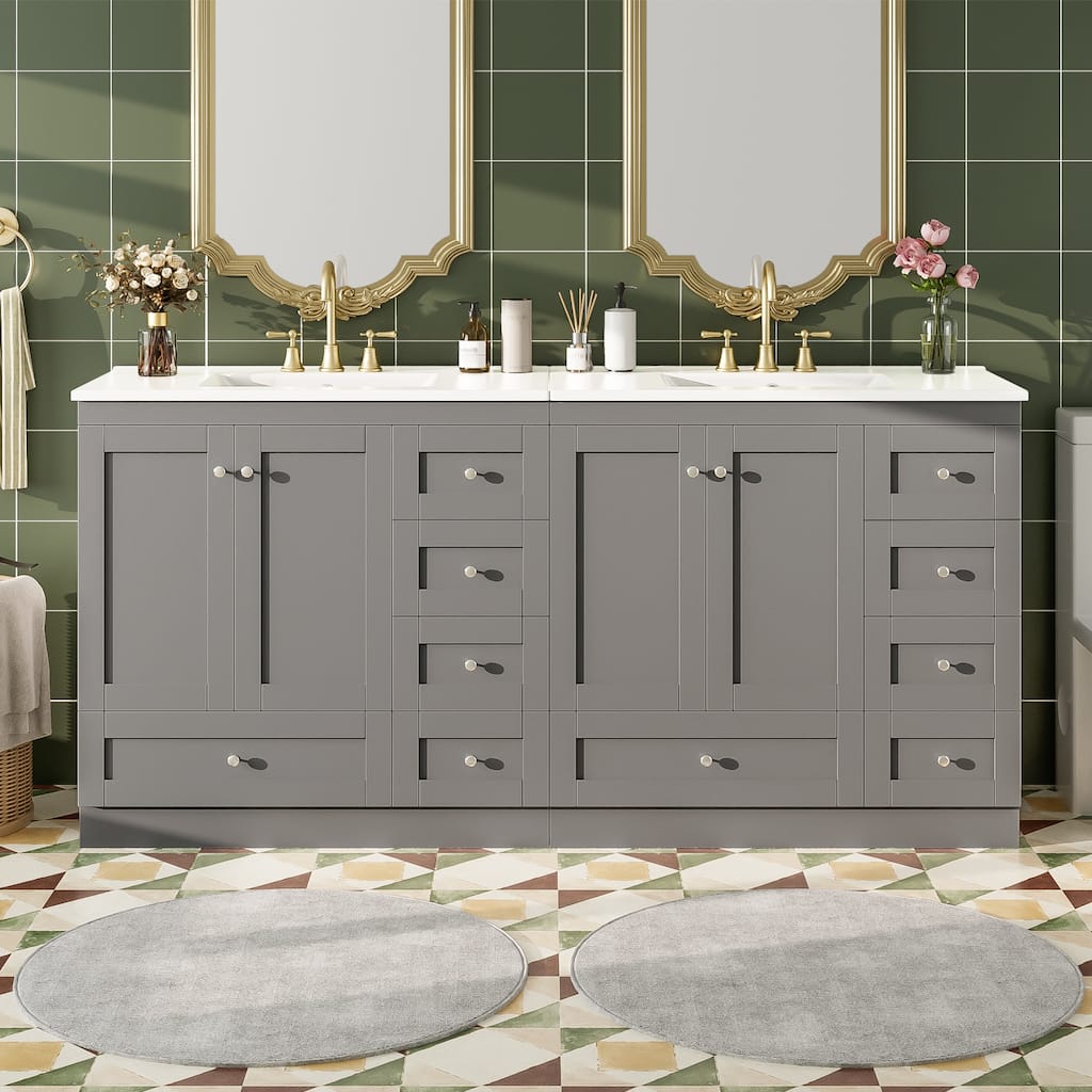 Roomfitters Shaker Style 72" Freestanding Bathroom Vanity Cabinet with Ceramic Sink, Soft-Close Doors and Drawers
