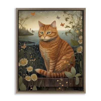 Stupell Orange Cat by Pond Framed Floater Canvas Wall Art Design by LSR Design Studio