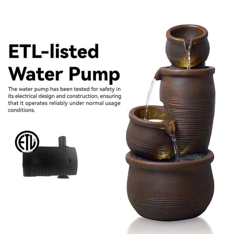 Polyresin Outdoor Hand Crafted Weather Resistant Fountain with LED Lights