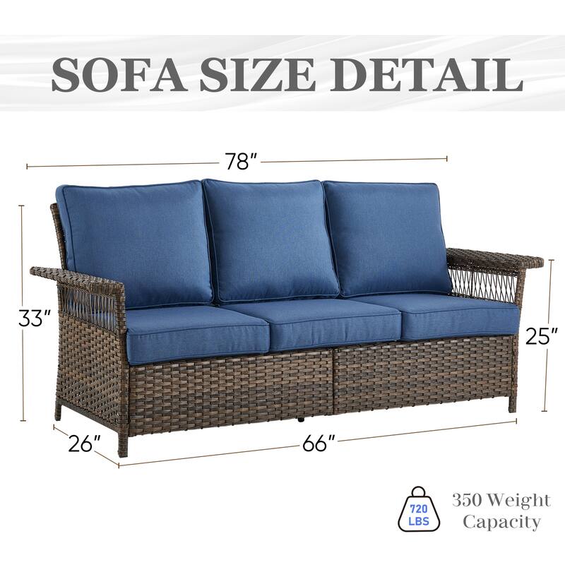Gymojoy Premium Outdoor 3-Seat Rattan Sofa with Comfortable Cushions