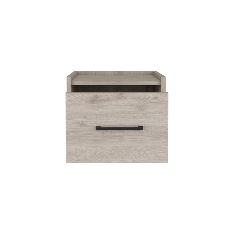 Modern Floating Nightstand with Drawer Wall-Mounted Wood Bedside Table with Metal Accents - Grey