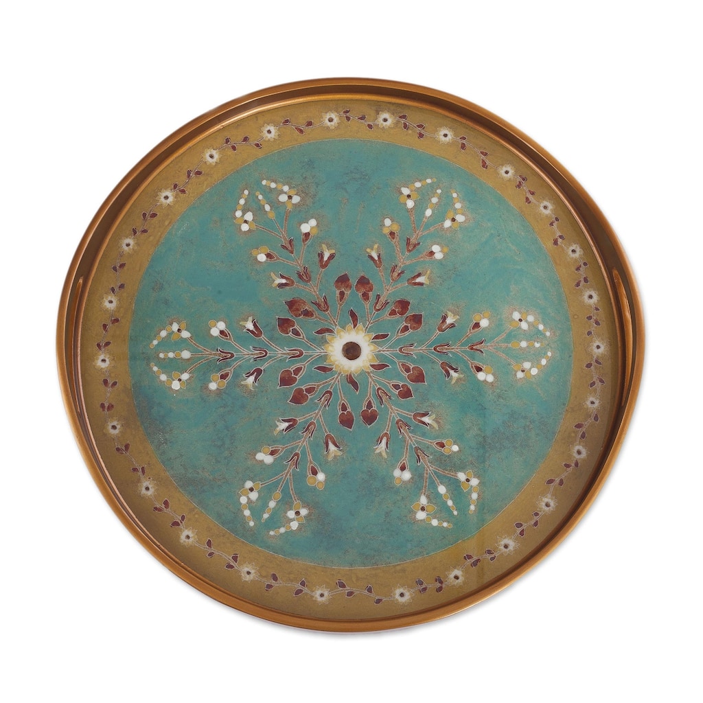 Novica Handmade Sweet Branch Reverse Painted Glass Tray