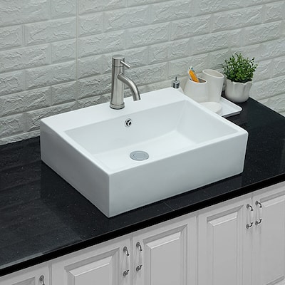 20"x16" Bathroom Vessel Sink Rectangle Wall Mounted White Porcelain Ceramic Vessel Vanity Sink