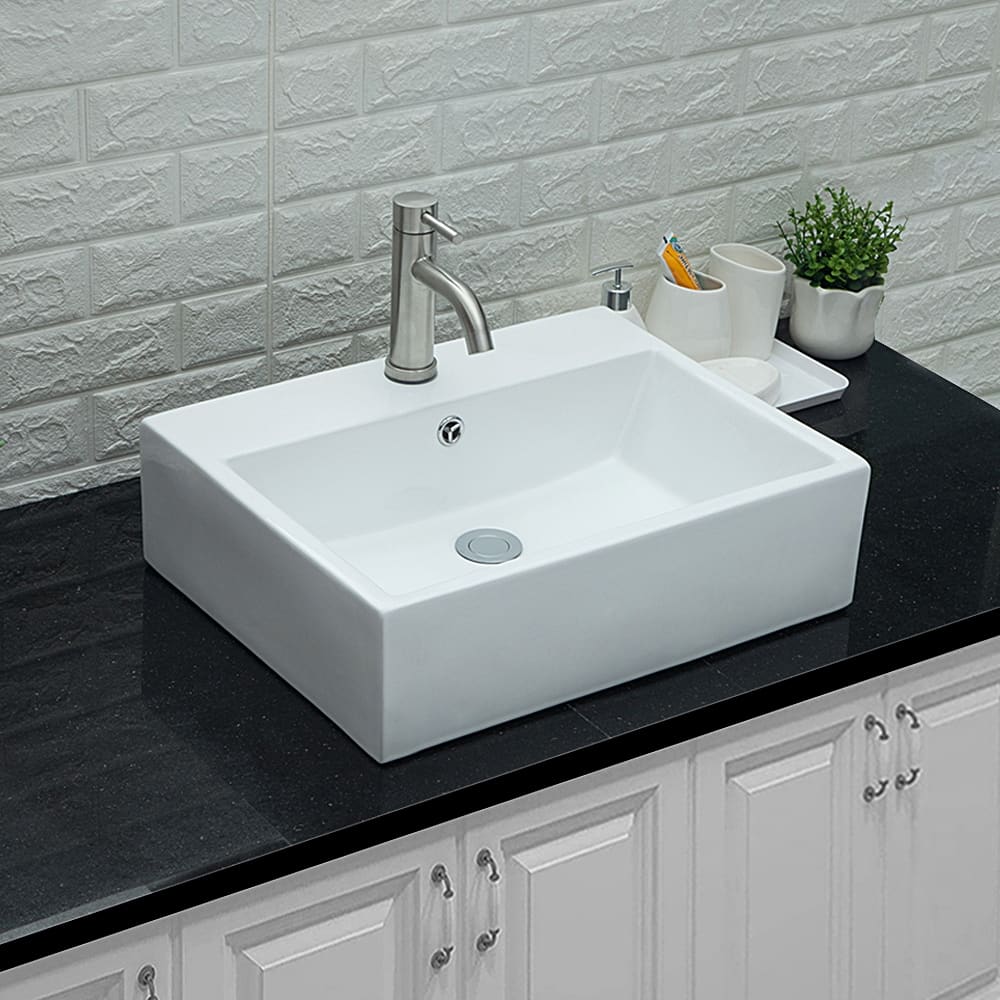 20"x16" Bathroom Vessel Sink Rectangle Wall Mounted White Porcelain Ceramic Vessel Vanity Sink