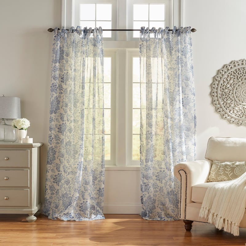Westport Floral Tie-Top Sheer Window Curtain - 52"x84" - Indigo