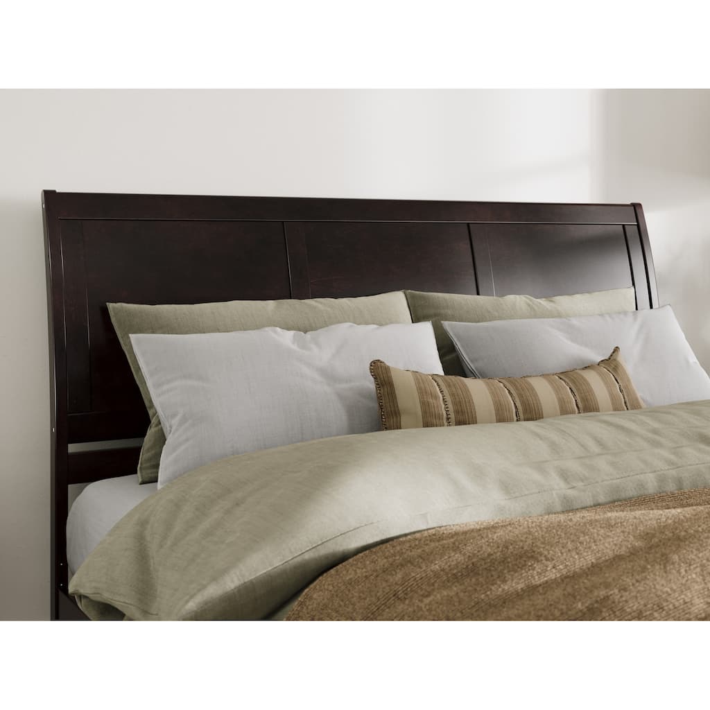 King Sleigh Solid Wood Panel Headboard in Espresso with Curved Design for Classic and Elegant Bedroom Style