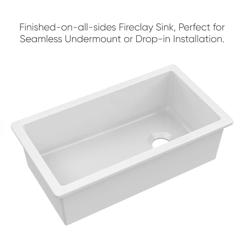 Undermount/Drop-in Fireclay Kitchen Sinks, Stainless Steel Grid Included