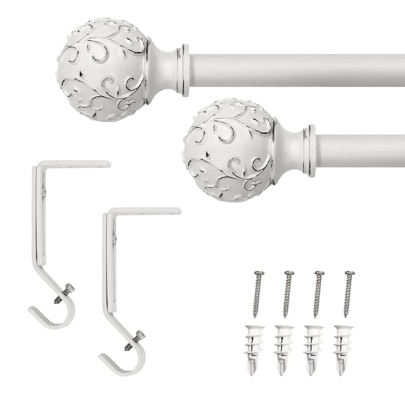 Lumi 3/4" Single Curtain Rod Set White- Farmhouse Ball finials - 36"-66"