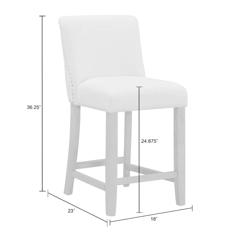 Set of 2 Aleco Beige Fabric Counter Stool with Metal Nail Head Accents