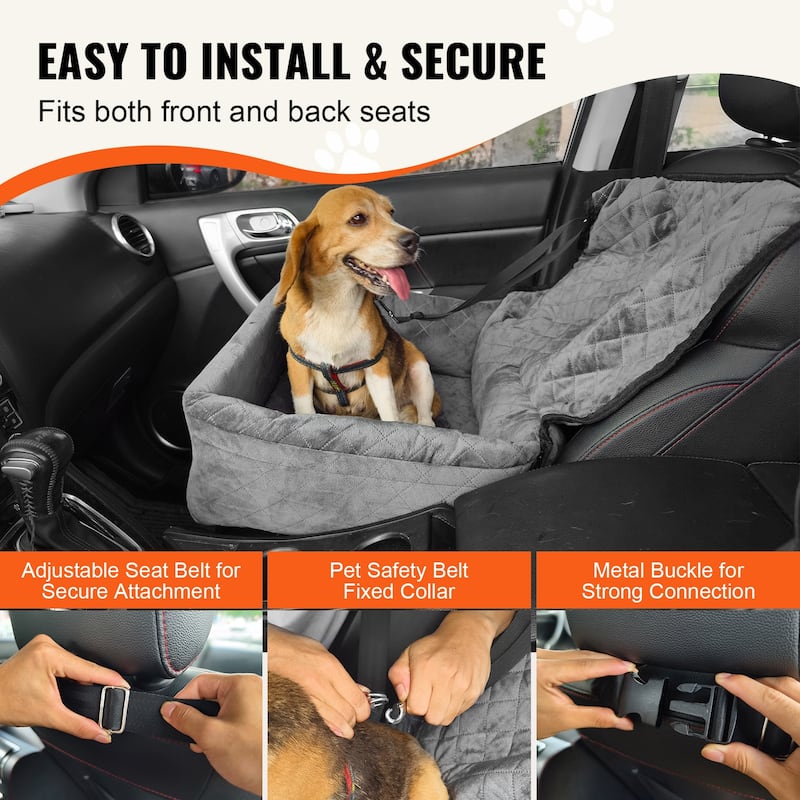 Dog Car Seat, Dog Booster Seat for Car with Side Handles and A Storage Pocket