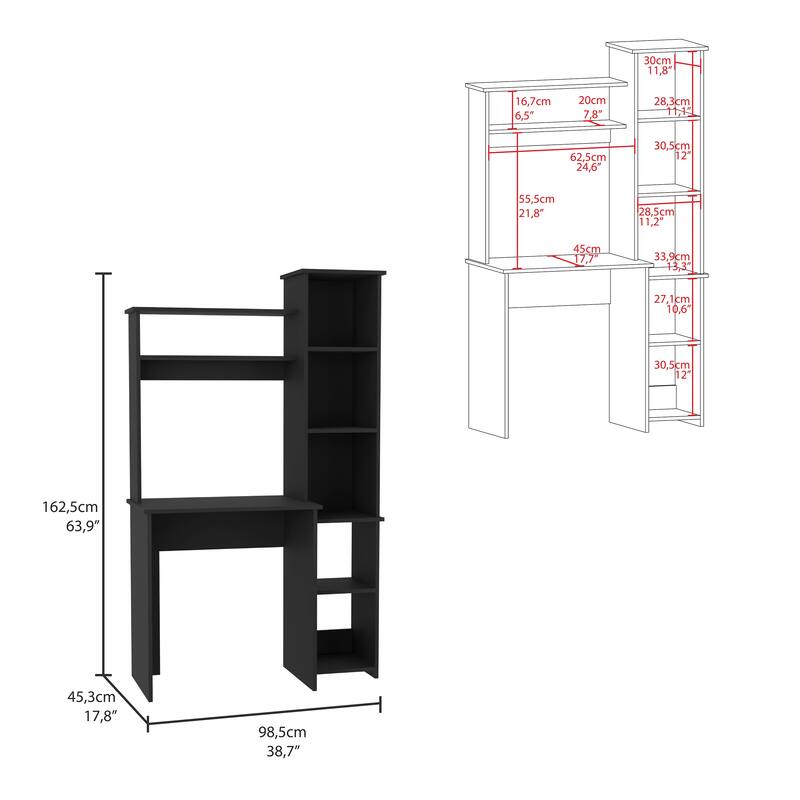 Compact Computer Desk with Hutch, Bookcase, and Spacious Workspace for Home Offices