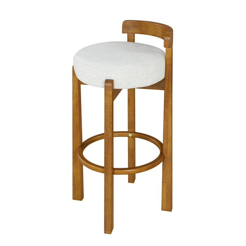 Roomfitters Elise Indoor Low Back Wooden Barstools with Ivory Upholstery, Set of 2 - Set of 2