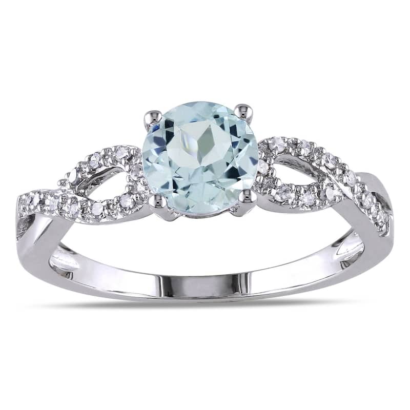 Miadora 10k White Gold Aquamarine and 1/10ct TDW Diamond Ring (G-H, I1-I2)