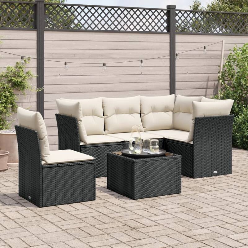 vidaXL Garden Sofa Set Black - Black and cream 6-piece With table