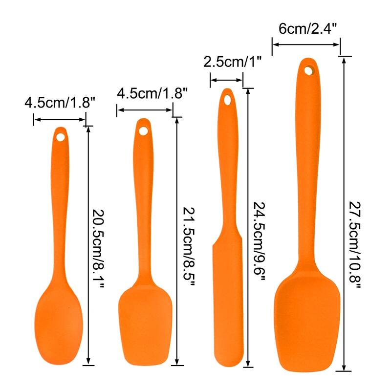 4pcs Silicone Spatula Set Heat Resistant Rubber Turner for Cooking - Orange