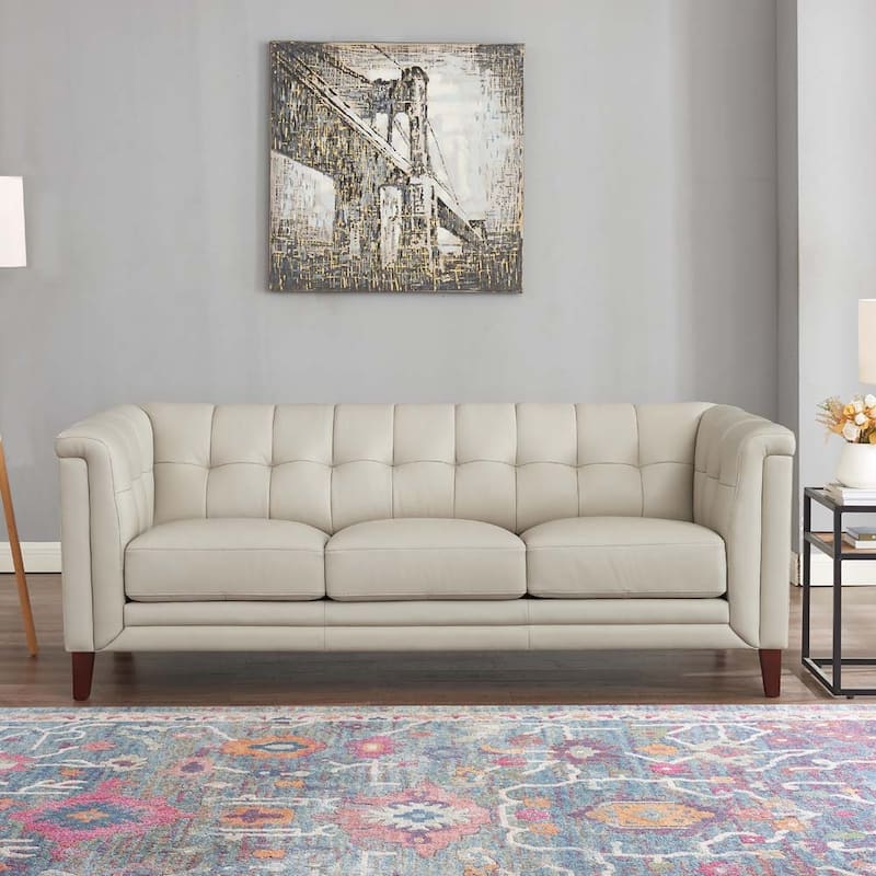 Hydeline Arvo Top Grain Leather Sofa Couch with Feather, Memory Foam and Springs - Vanilla White