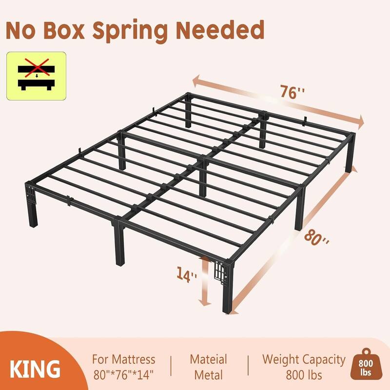 14 Inch Metal Platform Bed Frame Easy Assembly Bed Base for Bedroom and Home Use