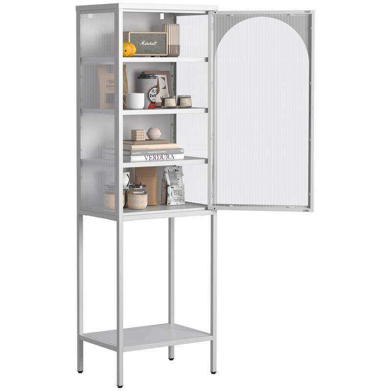 Modern Metal Storage Cabinet with Glass Doors and 3 Adjustable Shelves for Home, Office