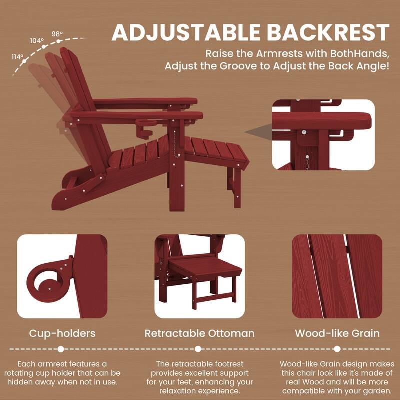 Folding Outdoor Chair with 3-Position Reclining Backrest & Telescoping Footrest