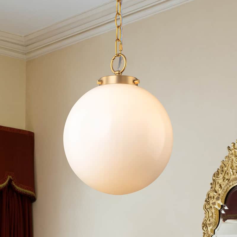 9.8" W 1-Light Modern Opal Glass Globe Pendant Light for Kitchen Island or Bedroom - 9.8 in. W x 15.7 in. H x 9.8 in. D