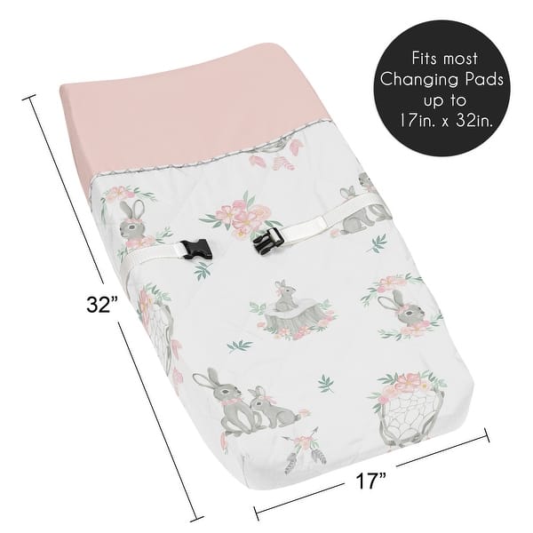 Sweet Jojo Designs Blush Pink Grey Woodland Boho Dream Catcher Arrow Gray Bunny Floral Girl Changing Pad Cover - Watercolor Rose