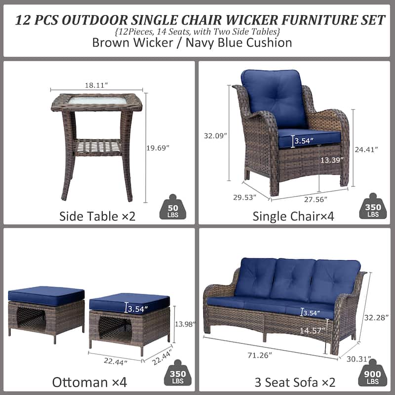 Wicker Outdoor Patio Conversation Deep Seating Sofa Sets with Cushions