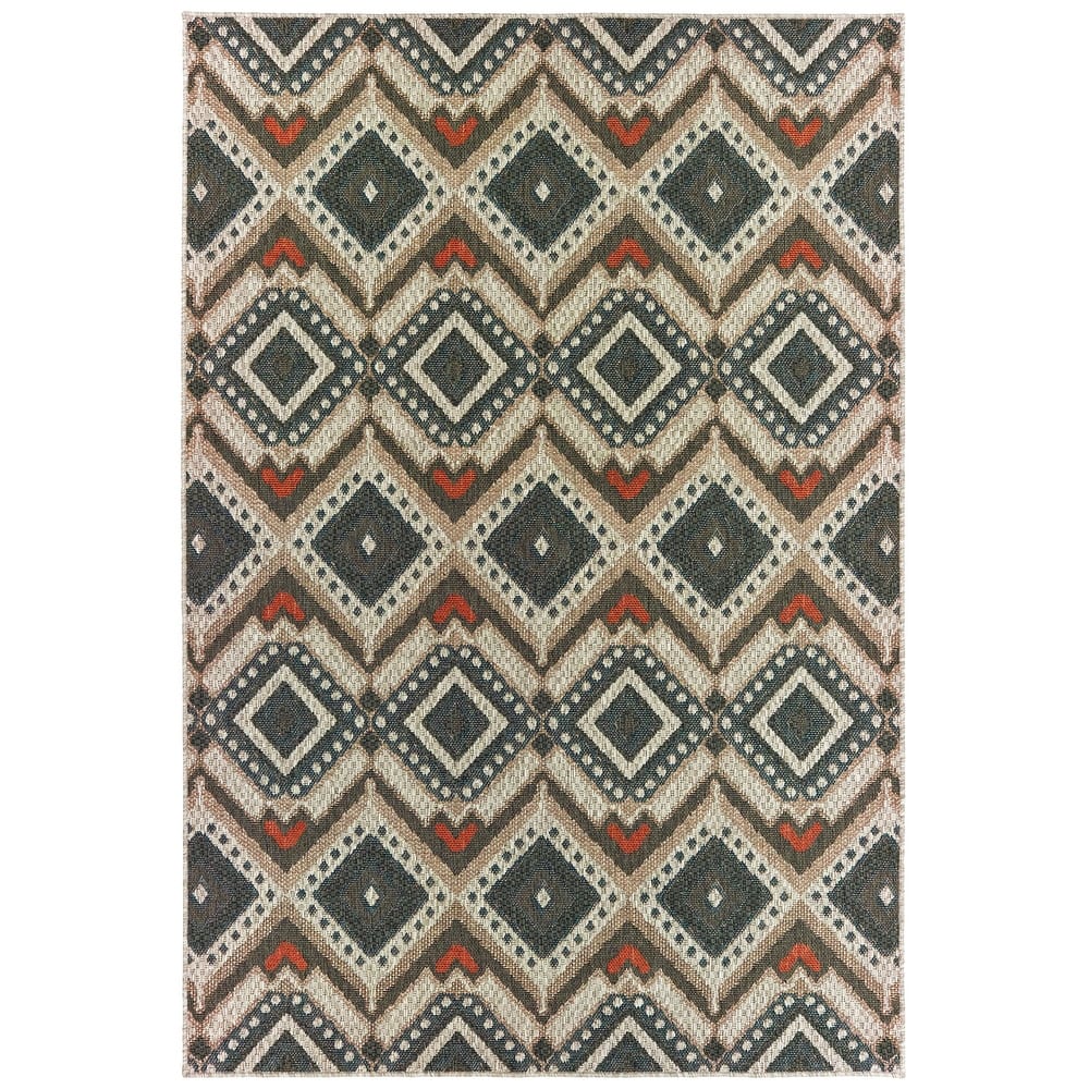 Vista Home Higgins Tribal Grey/ Orange Indoor/ Outdoor Area Rug
