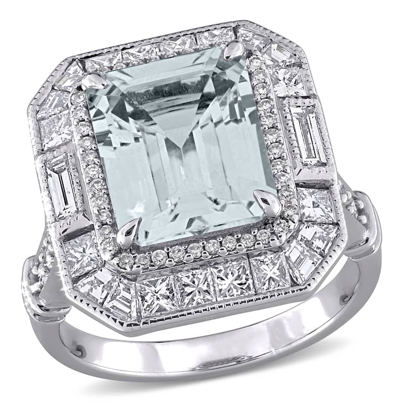 Miadora 4 7/8ct TGW Aquamarine and 3/5ct TDW Diamond Halo Ring in 14k White Gold