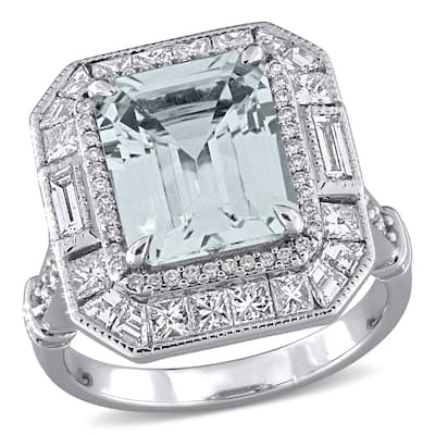Miadora 4 7/8ct TGW Aquamarine and 3/5ct TDW Diamond Halo Ring in 14k White Gold