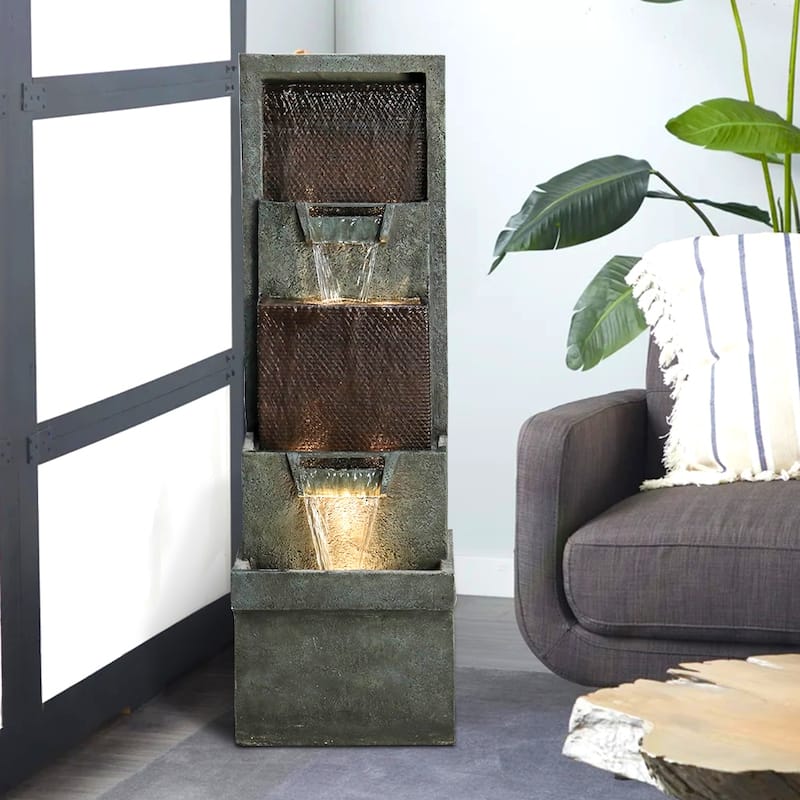 39.3in High Modern Indoor Outdoor Waterfall Fountain w/Lights and Pump