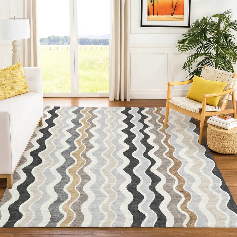 Machine Washable Indoor/ Outdoor Funky Stripe Chantille Rug