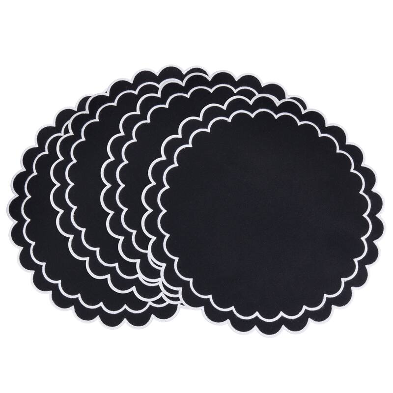 Scalloped Cotton Placemats (Set of 4) - Layered Wavy Edge Round Table Placemats for Dining, Entertaining & Everyday Table, 15"