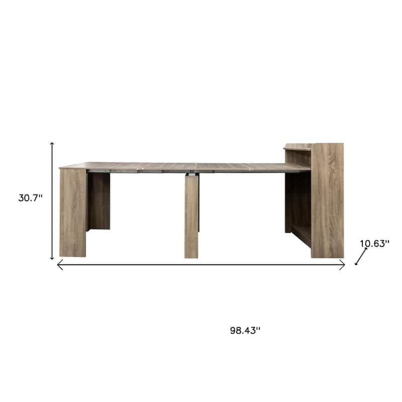 HomeRoots 98" Light Brown Wood Self-Storing Extendable Dining Table With Storage - 98.43 in. x 30.70 in. x 36.61 in.