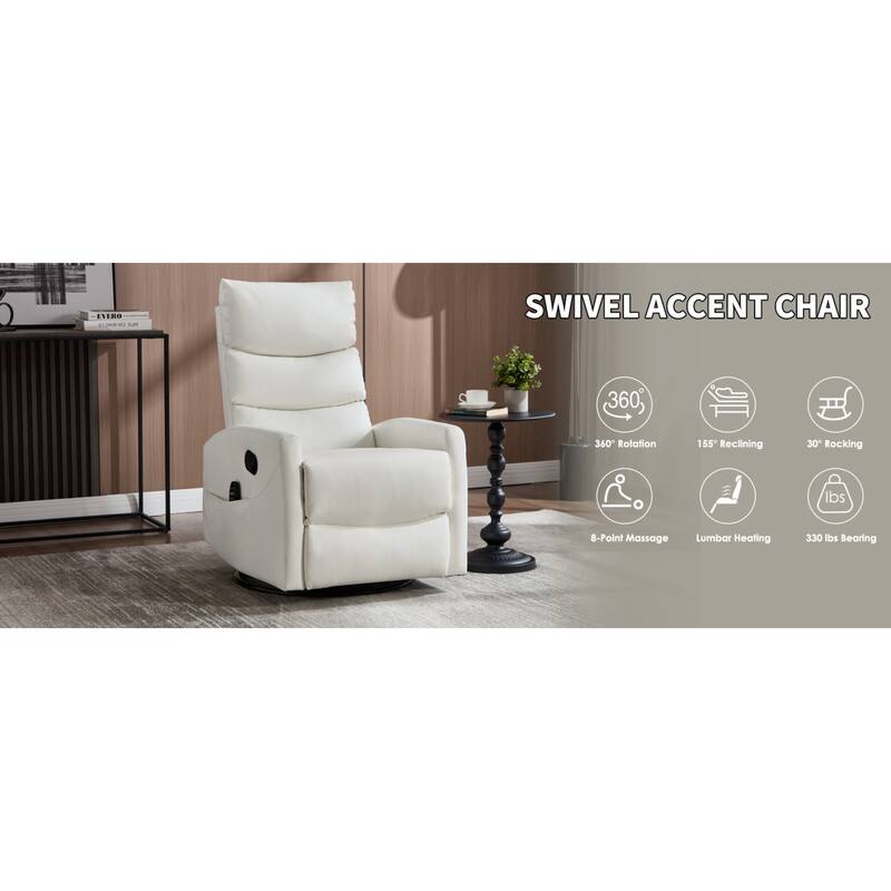 Roomfitters Manual Swivel Rocker Recliner Chair with Heat and Massage Fabric Glider Lounge Sofa for Living Room