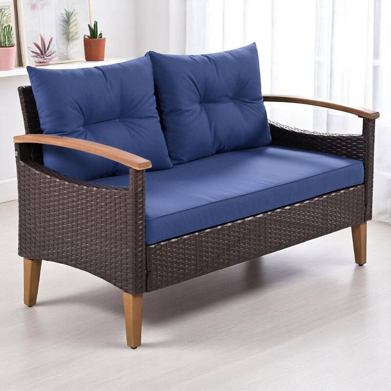 4-Piece Outdoor Wicker Sofa Set with Armrests, Coffee Table, Cushions, Pillows, and Protective Cover,outdoor Patio Furniture set