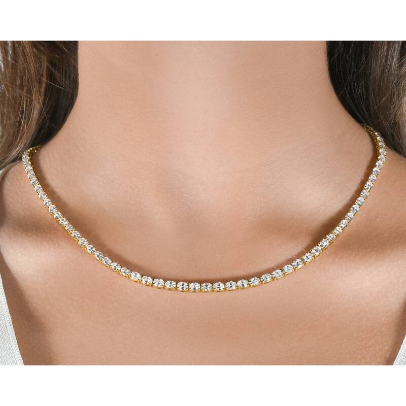 Bliss Diamond 19Ct Oval Diamond Tennis Necklace Yellow Gold Lab Grown