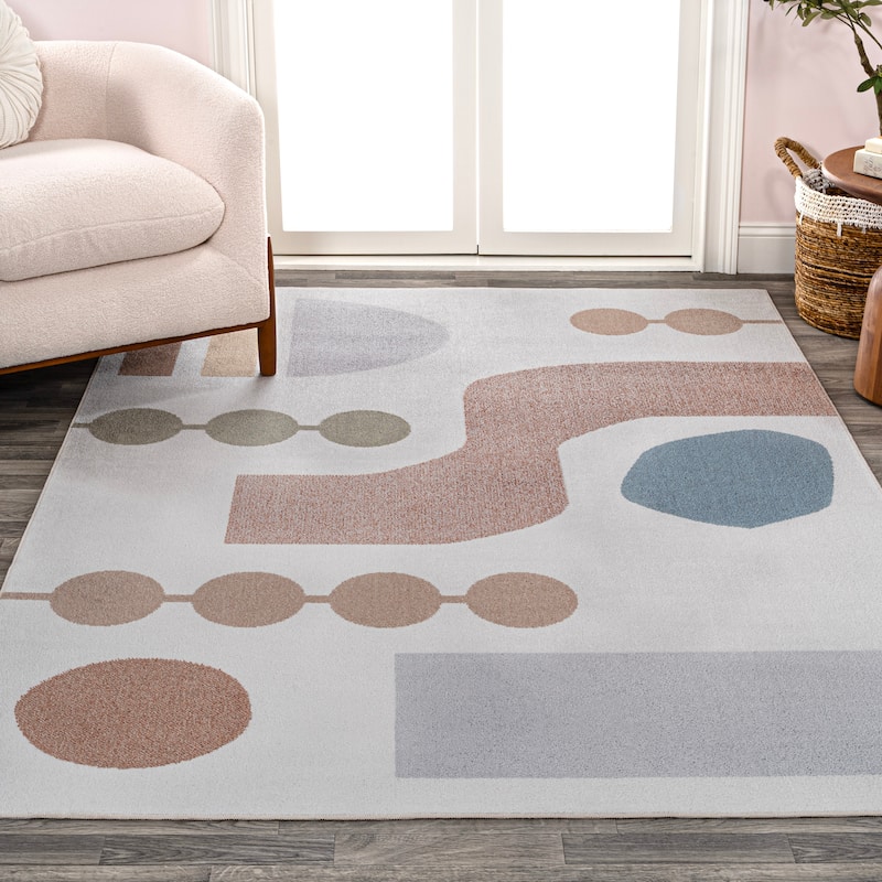 JONATHAN Y Doodle Abstract Coastal Kids & Novelty Machine-Washable Cream/Multi Area Rug