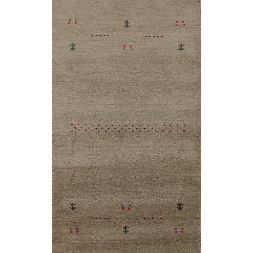 Hand Knotted Oriental 100% Wool Carpet Tribal Tribal Beige & Ivories Gabbeh Area Rug - 4' 10'' X 2' 9''