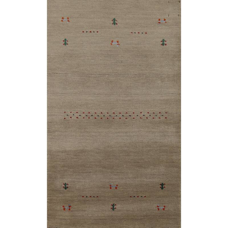 Hand Knotted Oriental 100% Wool Carpet Tribal Tribal Beige & Ivories Gabbeh Area Rug - 4' 10'' X 2' 9''