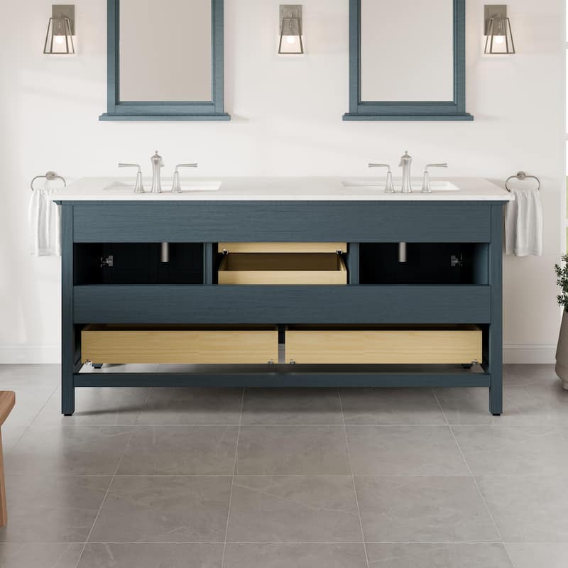 Eviva Britney 72"W DS Bath Vanity with Carrara Quartz Vanity Top