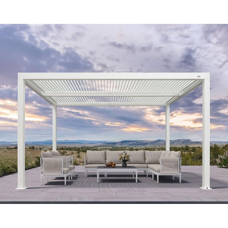 PURPLE LEAF White Louvered Pergola Accessories Roller Blinds, Strip Light and Shutter Wall(Pergola Not Included) - 10' x 13' - Pergola Only
