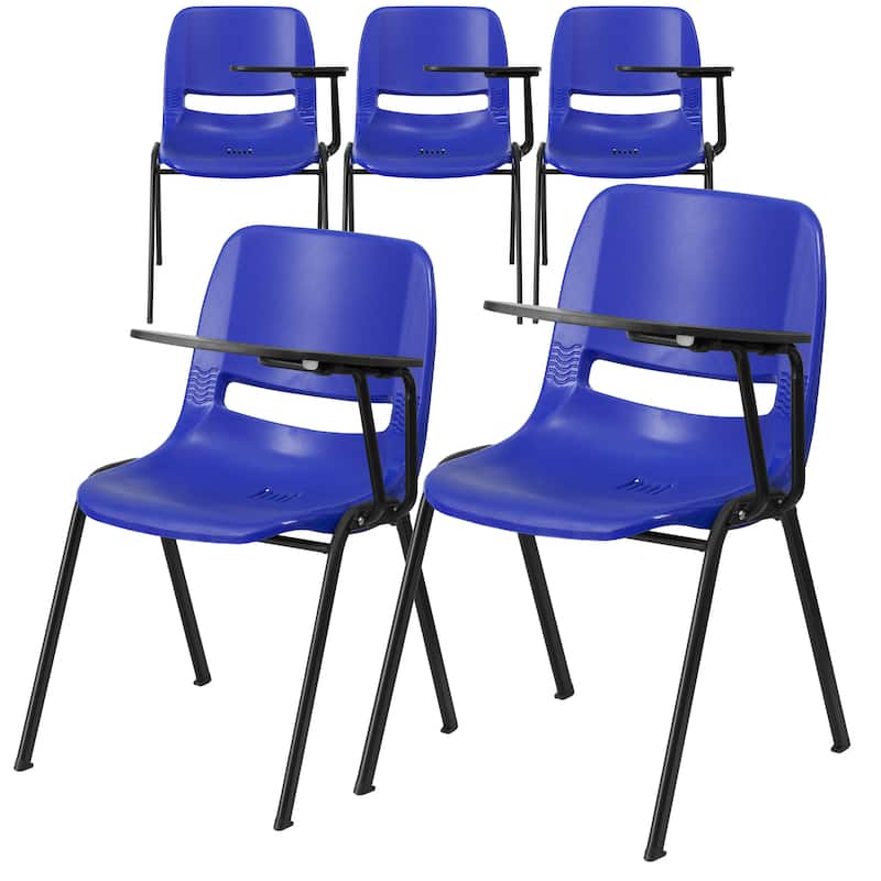 5 Pack Ergonomic Shell Chair with Left Handed Flip-Up Tablet Arm - Blue
