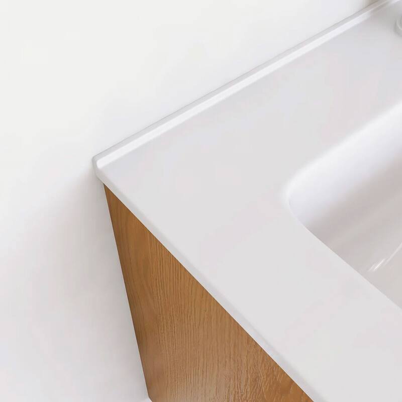 Wall-Mounted Bathroom Vanity with White Ceramic Sink