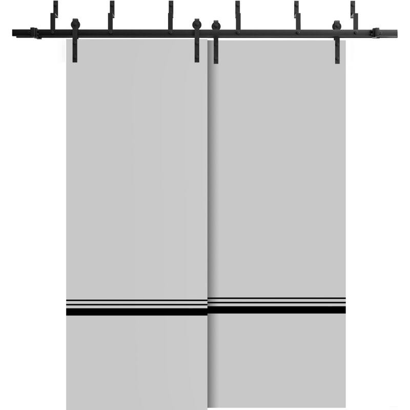 Barn Bypass Doors 72 x 80 Planum 0012 Grey Matte with Sturdy 6.6ft - 84" x 80" ( 2* 42x80)
