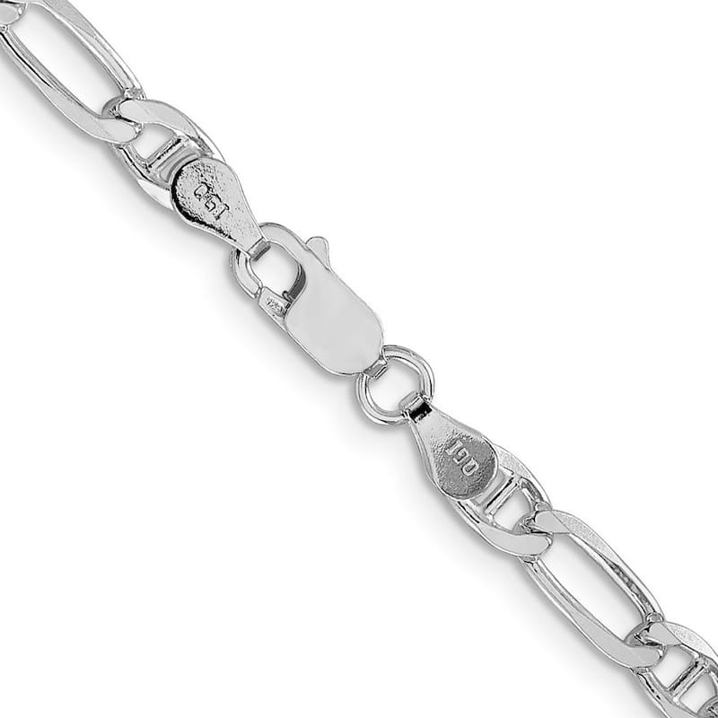Curata 925 Sterling Silver Italian Rhodium 4.5mm Figaro Mariner Anchor Chain Necklace for Men