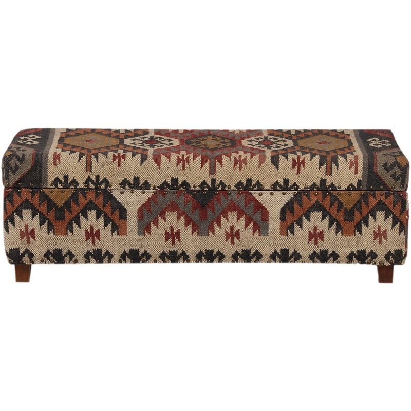 HERAT ORIENTAL Handmade Kilim Upholstered Wooden Storage Bench - 48"x16"x16"